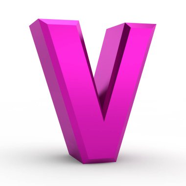Beyaz arkaplan illüstrasyonunda V pembe alfabesi sözcüğü 3D görüntüleme
