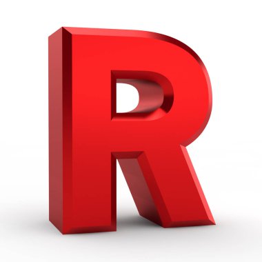 Beyaz arkaplan illüstrasyonunda R kırmızı alfabesi sözcüğü 3D oluşturma