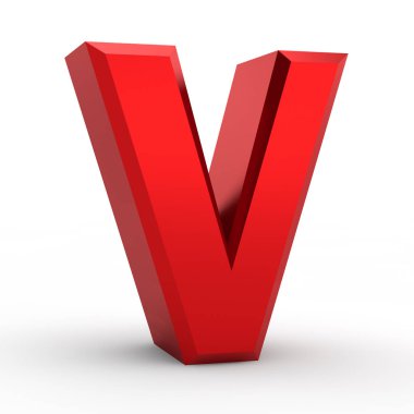Beyaz arkaplan illüstrasyonunda V kırmızı alfabesi sözcüğü 3d oluşturma