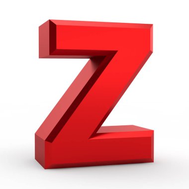 Beyaz arkaplan illüstrasyonunda Z kırmızı alfabesi sözcüğü 3d oluşturma