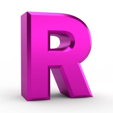 Beyaz arkaplan illüstrasyonunda R pembe alfabe sözcüğü 3D görüntüleme