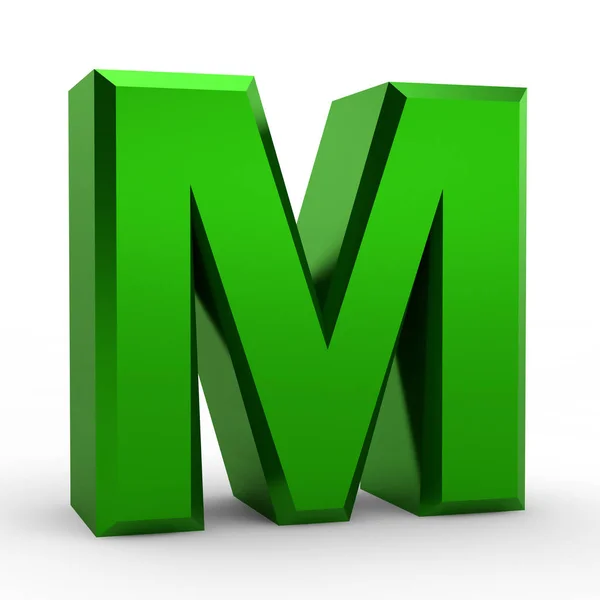 M hijau kata alfabet pada ilustrasi latar belakang putih 3D render — Stok Foto