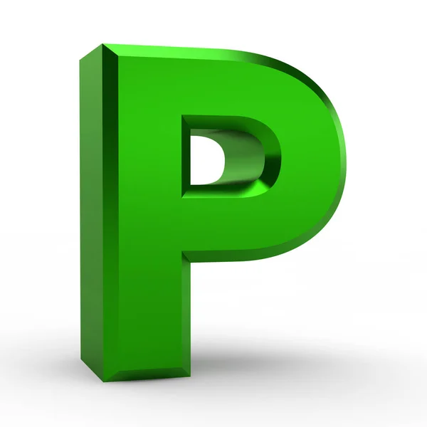 P grönt alfabet ord på vit bakgrund illustration 3d rendering — Stockfoto
