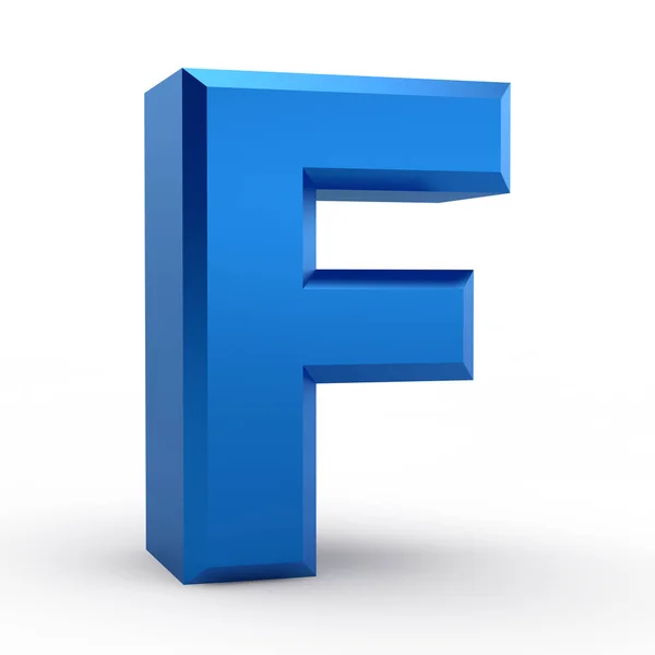 F palabra del alfabeto azul sobre fondo blanco ilustración 3D renderizado —  Fotos de Stock