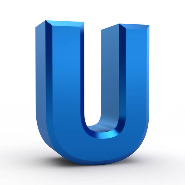 U blue alphabet word on white background illustration 3D rendering