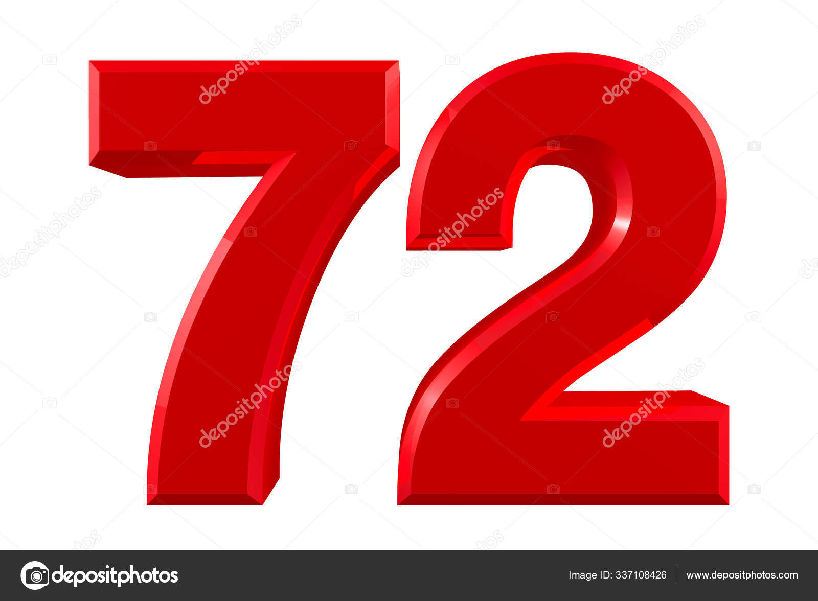 Red numbers 72 on white background illustration 3D rendering Stock