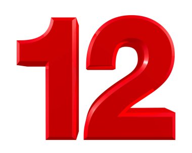 Beyaz arkaplan illüstrasyonunda kırmızı numaralar 12. 3d görüntüleme