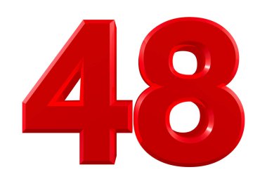 Beyaz arkaplan illüstrasyonunda kırmızı numaralar 48. 3D görüntüleme