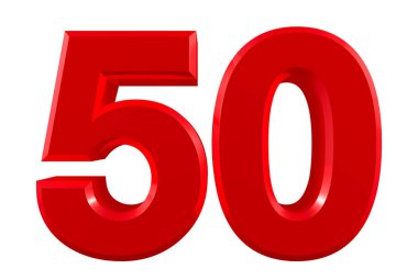 Beyaz arkaplan illüstrasyonunda 50 kırmızı numara 3D görüntüleme