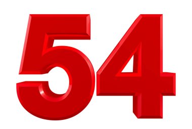 Beyaz arkaplan illüstrasyonunda 54 kırmızı numara 3d görüntüleme