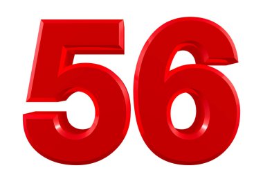 Beyaz arkaplan illüstrasyonunda kırmızı numaralar 56. 3D görüntüleme