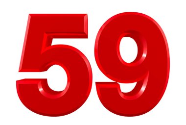Beyaz arkaplan illüstrasyonunda 59 kırmızı numara 3d görüntüleme
