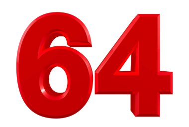 Beyaz arkaplan illüstrasyonunda kırmızı numaralar 64. 3d görüntüleme