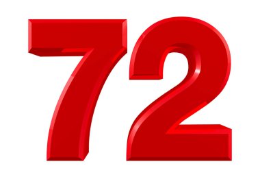 Beyaz arkaplan illüstrasyonunda kırmızı numaralar 72. 3D görüntüleme