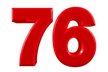 Beyaz arkaplan illüstrasyonunda kırmızı numaralar 76. 3D görüntüleme