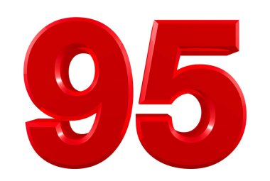Beyaz arkaplan illüstrasyonunda kırmızı numaralar 95. 3D görüntüleme
