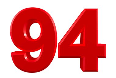 Beyaz arkaplan illüstrasyonunda kırmızı numaralar 94. 3D görüntüleme