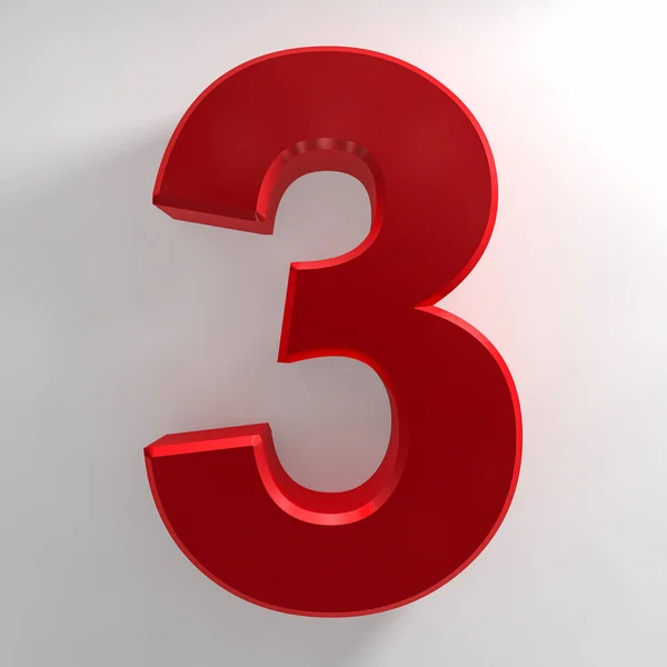 Numărul 3 colecție de culori roșii pe fundal alb ilustrare redare 3D — Fotografie, imagine de stoc