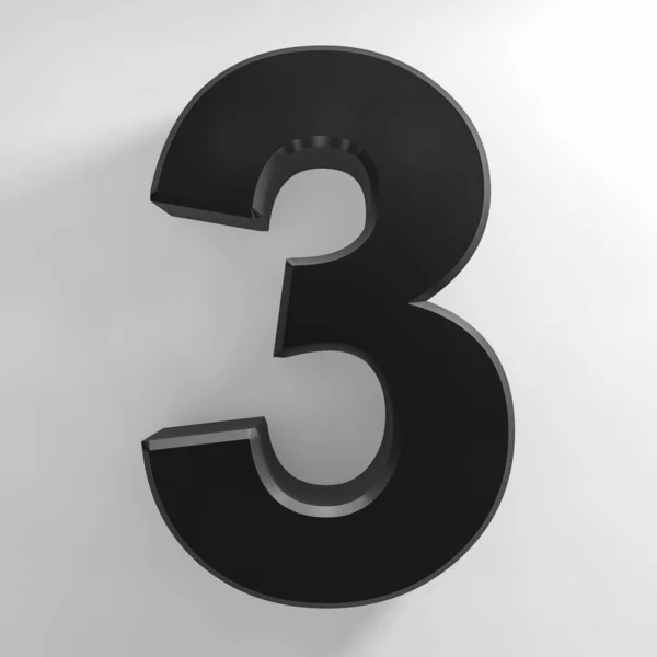 Numărul 3 Colecție de culori negre pe fundal alb ilustrare 3D redare — Fotografie, imagine de stoc