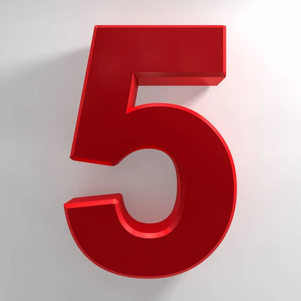 Número 5 coleção de cores vermelhas no fundo branco ilustração 3D renderização — Fotografia de Stock