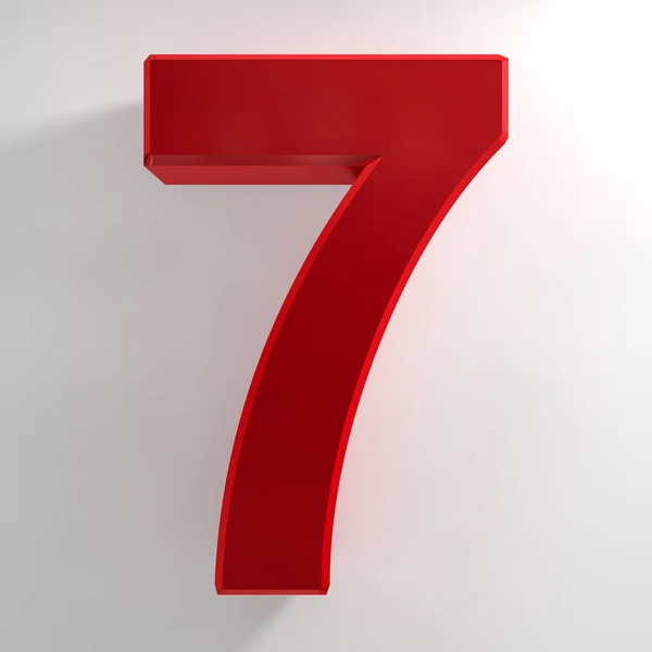 Number 7 red color collection on white background illustration 3D rendering — 스톡 사진