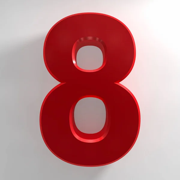 Number 8 red color collection on white background illustration 3D rendering — 스톡 사진