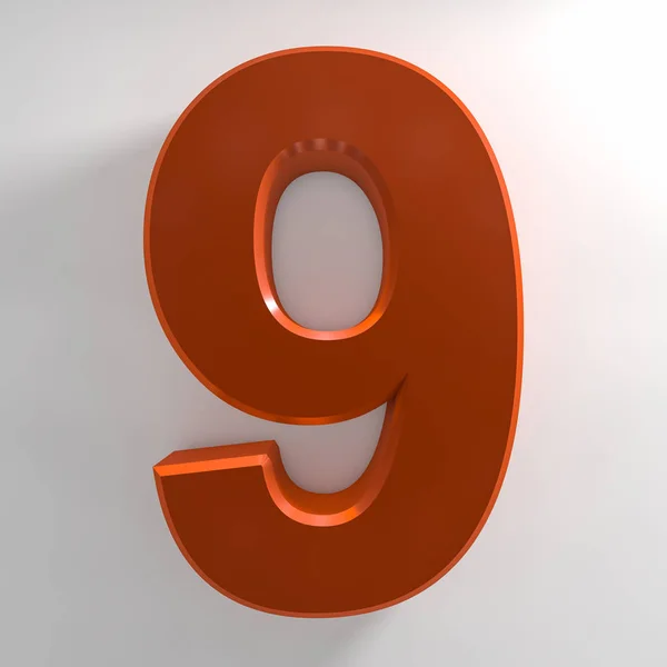 Número 9 coleção de cores laranja no fundo branco ilustração 3D renderização — Fotografia de Stock