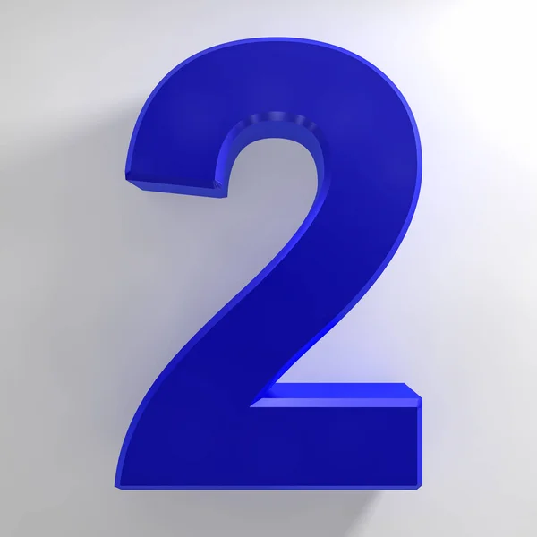 Number 2 blue color collection on white background illustration 3D rendering — 스톡 사진