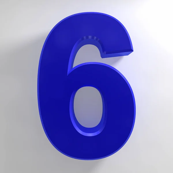 Número 6 coleção de cor azul no fundo branco ilustração 3D renderização — Fotografia de Stock