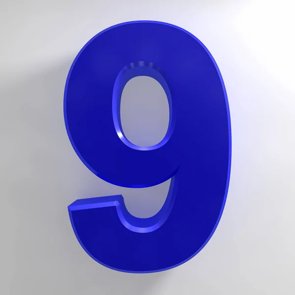 Nomor 9 koleksi warna biru pada ilustrasi latar belakang putih 3D render — Stok Foto