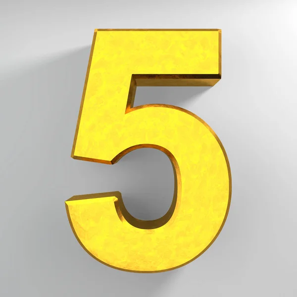 Number 5 gold color collection on white background illustration 3D rendering — Stock Photo, Image