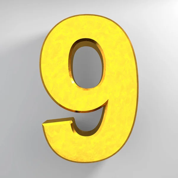Number 9 gold color collection on white background illustration 3D rendering — 스톡 사진