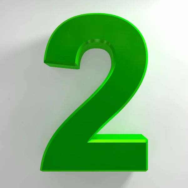 Number 2 green color collection on white background illustration 3D rendering — 스톡 사진