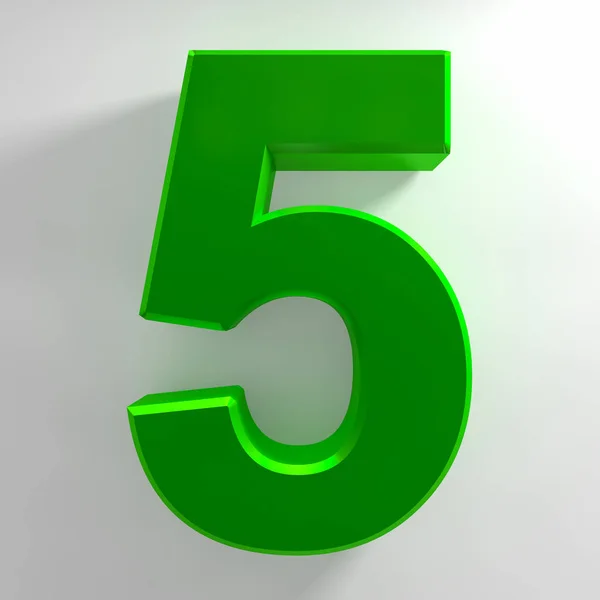 Číslo 5 zelená sbírka barev na bílém pozadí ilustrace 3d vykreslování — Stock fotografie