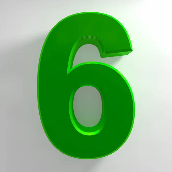 Number 6 green color collection on white background illustration 3D rendering — Stock Photo, Image