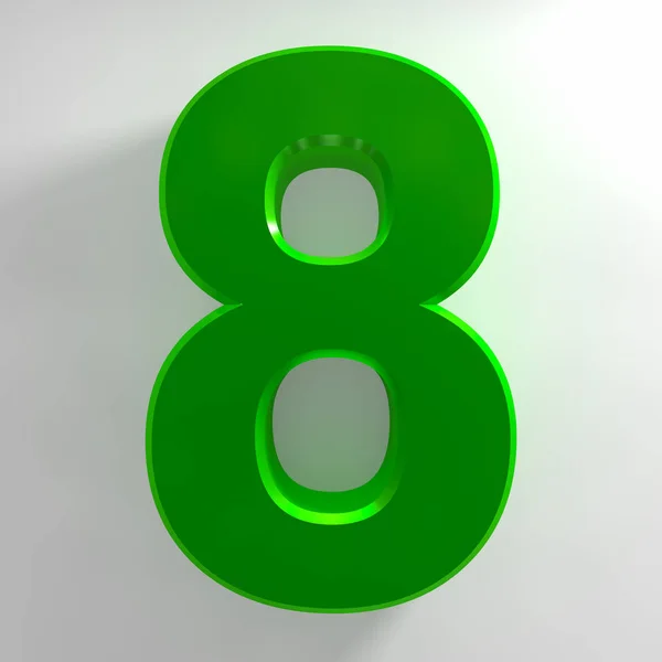 Número 8 coleção de cores verdes sobre fundo branco ilustração 3D renderização — Fotografia de Stock