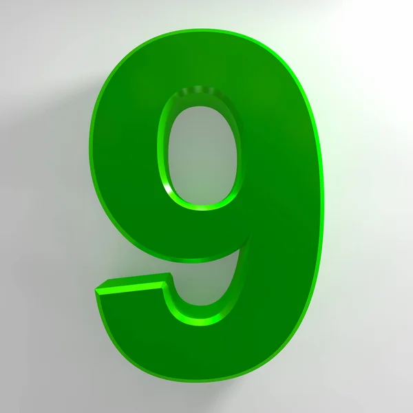 Number 9 green color collection on white background illustration 3D rendering — 스톡 사진