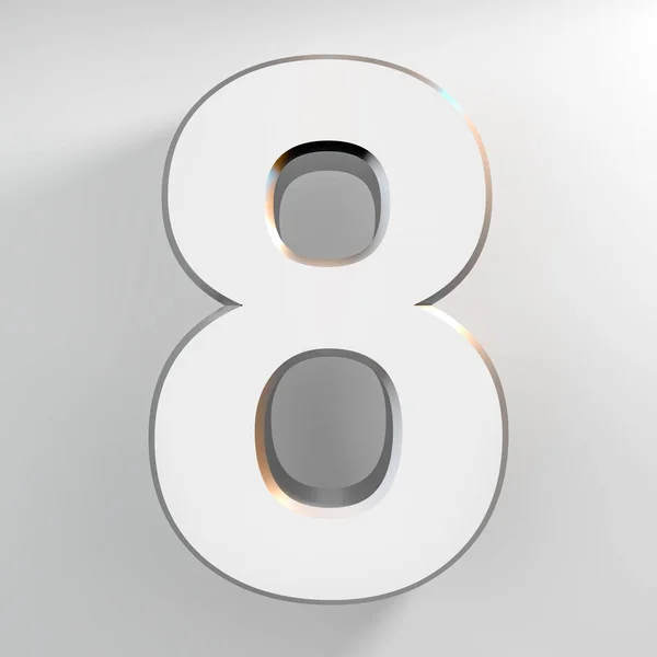 Número 8 prata coleção de cores sobre fundo branco ilustração 3D renderização — Fotografia de Stock