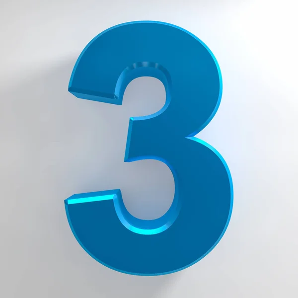 Number 3 blue color collection on white background illustration 3D rendering — 스톡 사진