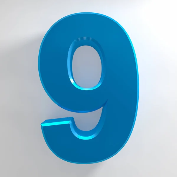 Número 9 coleção de cor azul no fundo branco ilustração 3D renderização — Fotografia de Stock
