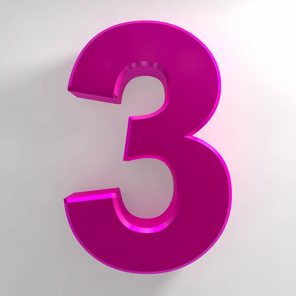 Número 3 coleção de cor rosa no fundo branco ilustração 3D renderização — Fotografia de Stock