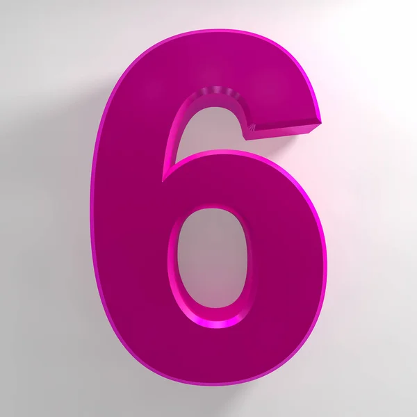 Numero 6 collezione di colori rosa su sfondo bianco illustrazione rendering 3D — Foto Stock