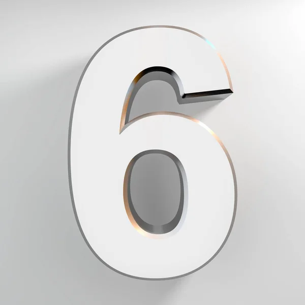 Number 6 silver color collection on white background illustration 3D rendering — Stock Photo, Image