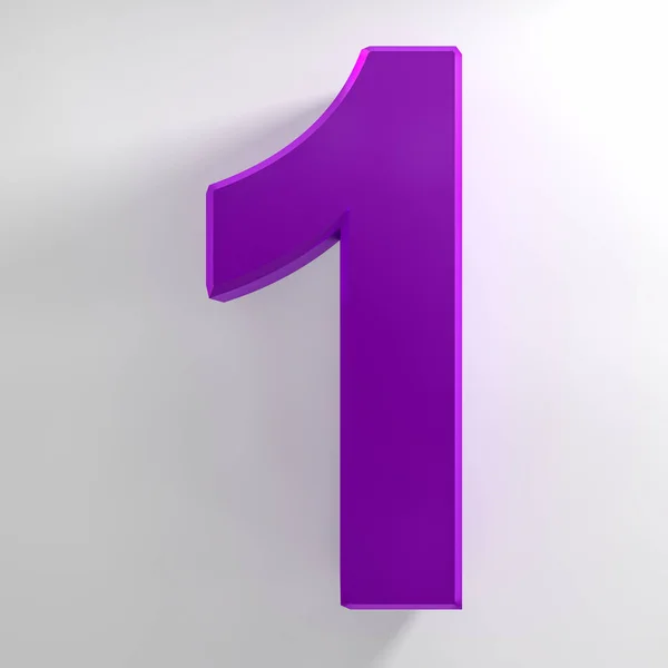 Number 1 purple color collection on white background illustration 3D rendering — Stock Photo, Image