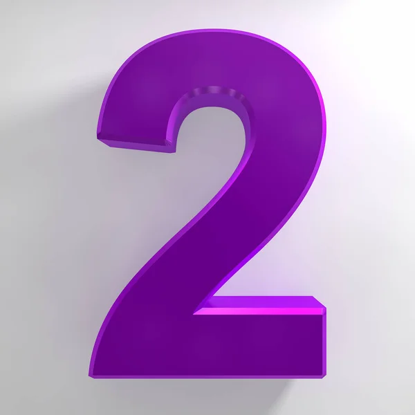 Numero 2 collezione di colori viola su sfondo bianco illustrazione rendering 3D — Foto Stock