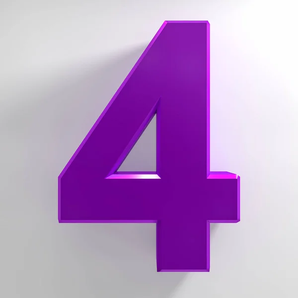 Number 4 purple color collection on white background illustration 3D rendering — Stock Photo, Image