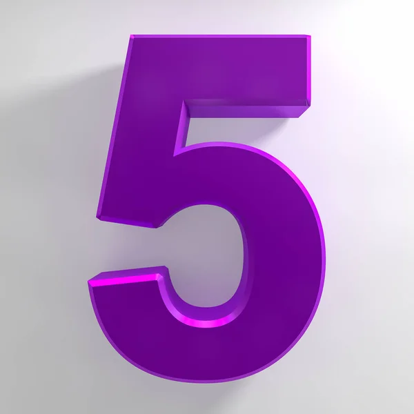Número 5 coleção de cores roxas no fundo branco ilustração 3D renderização — Fotografia de Stock