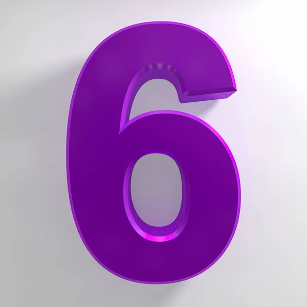 Numero 6 collezione di colori viola su sfondo bianco illustrazione rendering 3D — Foto Stock