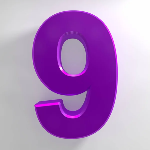 Numero 9 collezione di colori viola su sfondo bianco illustrazione rendering 3D — Foto Stock