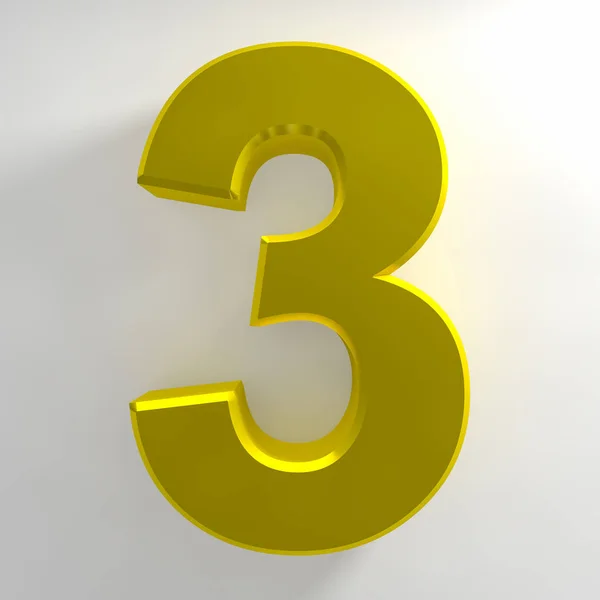 Number 3 yellow color collection on white background illustration 3D rendering — 스톡 사진